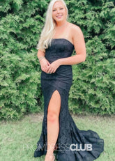 Jenny |Plus Size Black Prom Dresses Near Me With Lace Strapless Mermaid High Slit - Price #price_variant_lowest# - Black - PromDressClub